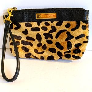 Audrey Brooke Leather Cows Hair Leopard Wristlet